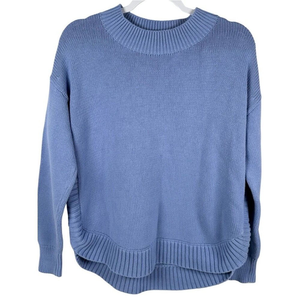 Zaket & Plover Blue 100% Cotton Long Sleeve Chunky Knit Crew Sweater Size Large